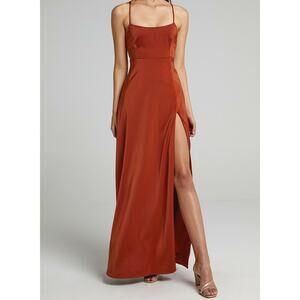 Showpo. NWT Copper Will It Be Us Thigh Split Cross Back Maxi Dress Size 2